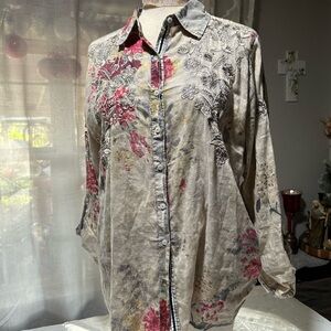 Floral Button Down Shirt - Gray and Red